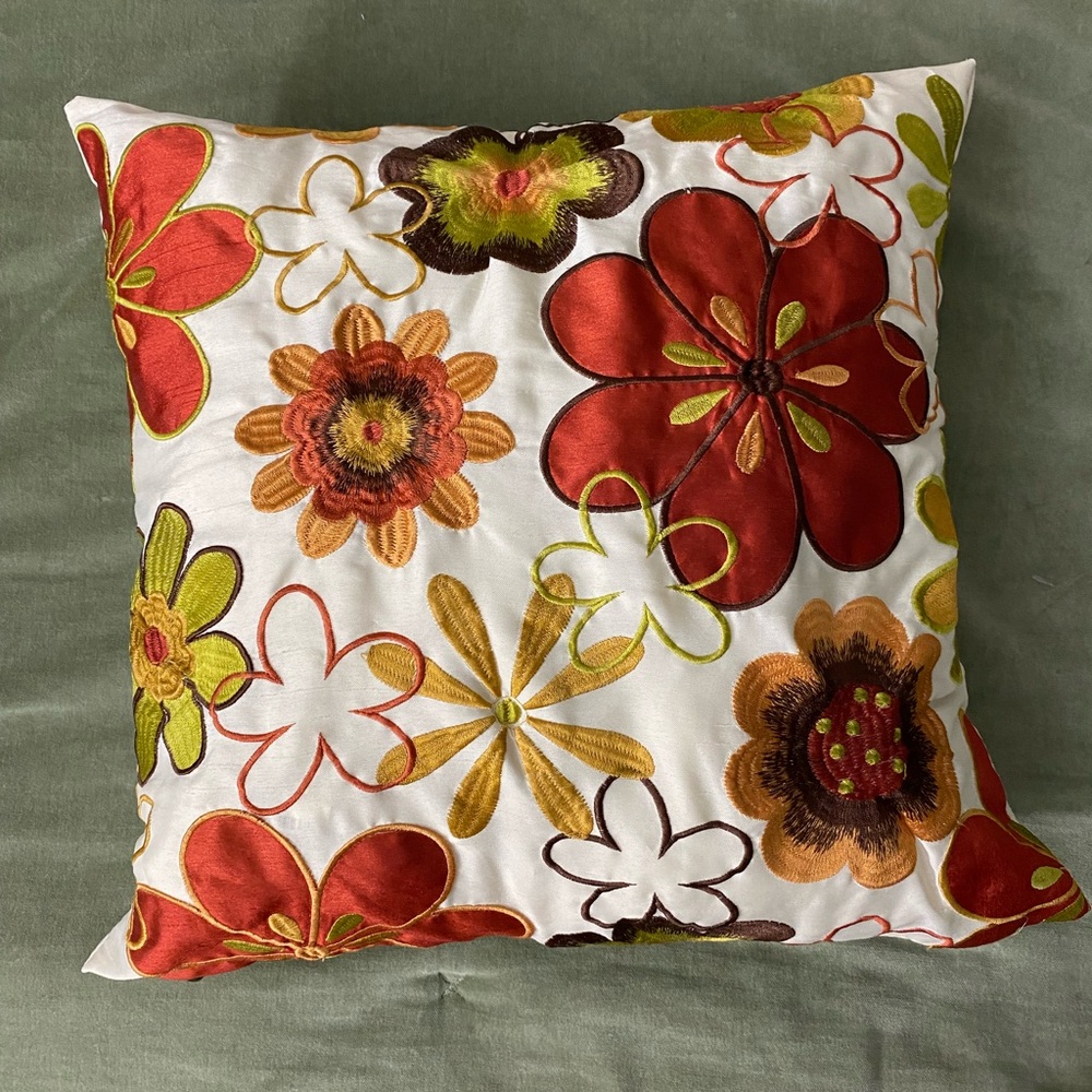 Pier 1 Floral Textured Embroidered pillow throw flowers OSB